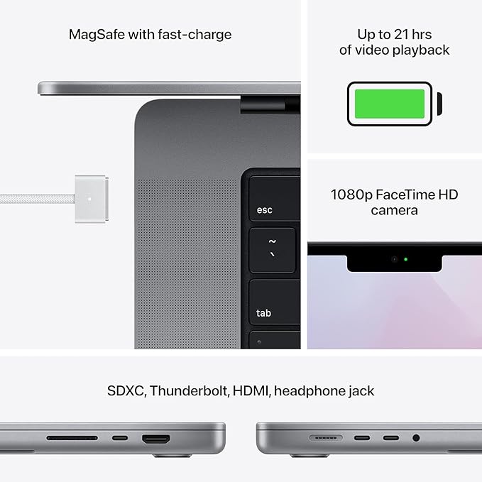 Apple (Renewed) 2021 MacBook Pro with Apple M1 Pro Chip (16-inch, 32GB RAM, 512GB SSD Storage) Space Gray