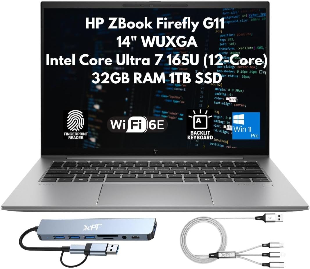 HP ZBook Firefly G11 AI Ready Business Laptop 2025, 14 WUXGA (1920 x 1200), 12-Core Intel Core Ultra 7 165U, 32GB DDR5 RAM, 1TB SSD, FP Reader, IR Cam,Win 11 Pro (Renewed)
