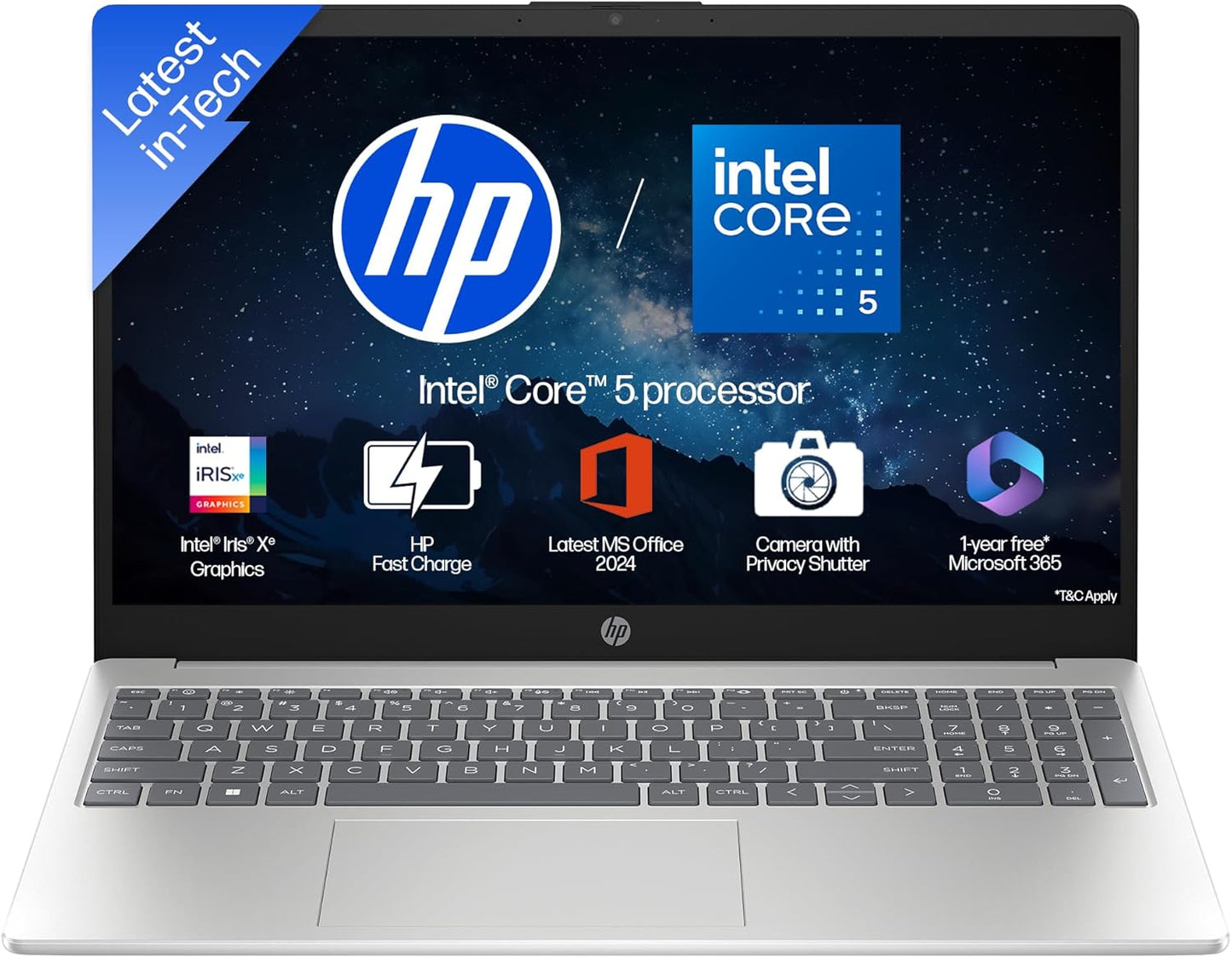 HP 15, Intel Core 5-120U laptop (16GB DDR4, 512GB SSD) FHD, Anti-Glare, Micro-Edge, 15.6''/39.6cm, Win11, Silver,1.59kg, FHD Camera w/privacy shutter (Open Box)