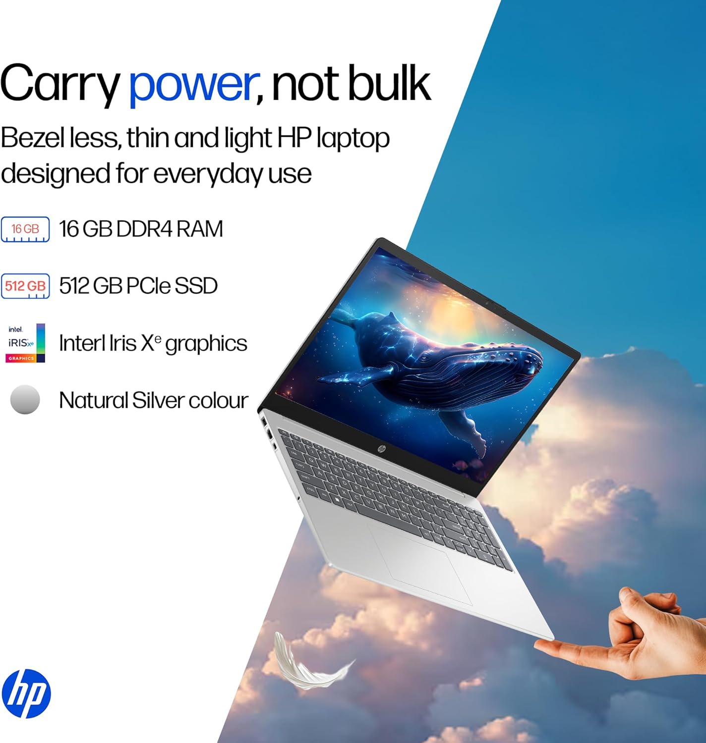 HP 15, Intel Core 5-120U laptop (16GB DDR4, 512GB SSD) FHD, Anti-Glare, Micro-Edge, 15.6''/39.6cm, Win11, Silver,1.59kg, FHD Camera w/privacy shutter (Open Box)