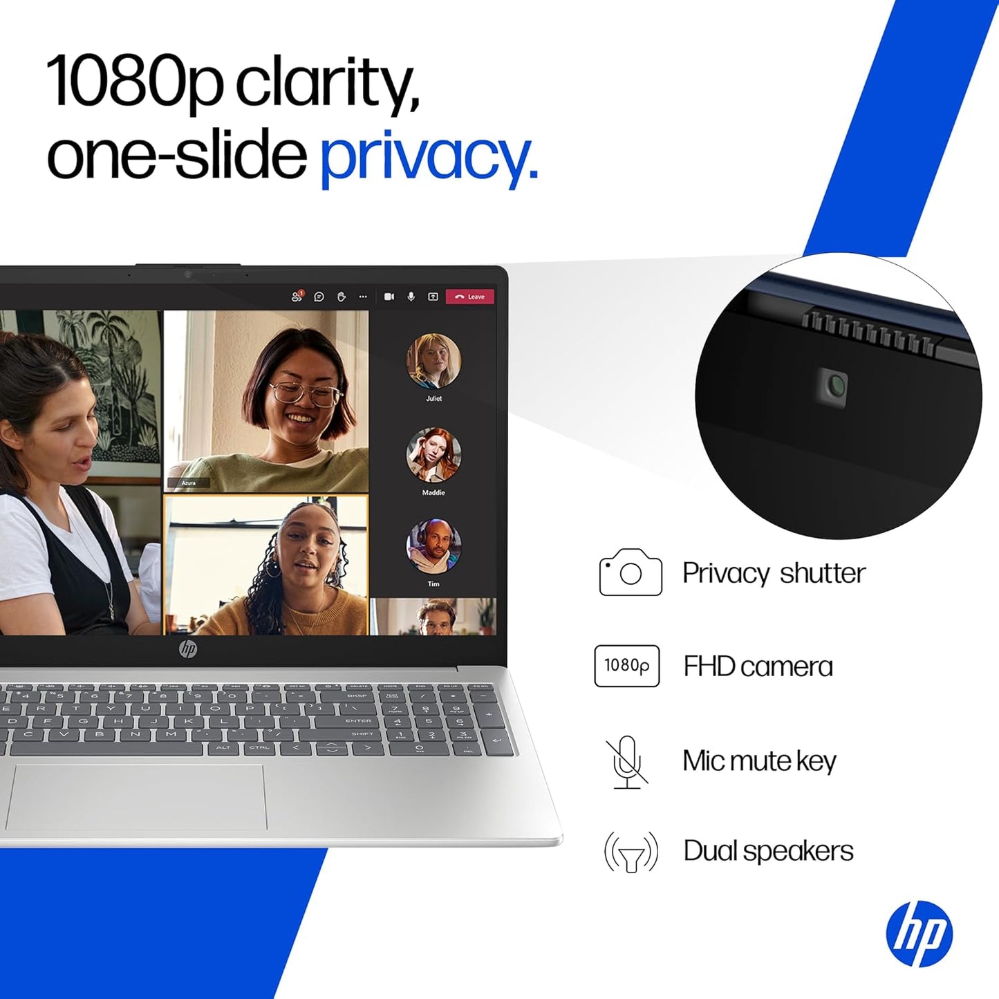 HP 15, Intel Core 5-120U laptop (16GB DDR4, 512GB SSD) FHD, Anti-Glare, Micro-Edge, 15.6''/39.6cm, Win11, Silver,1.59kg, FHD Camera w/privacy shutter (Open Box)