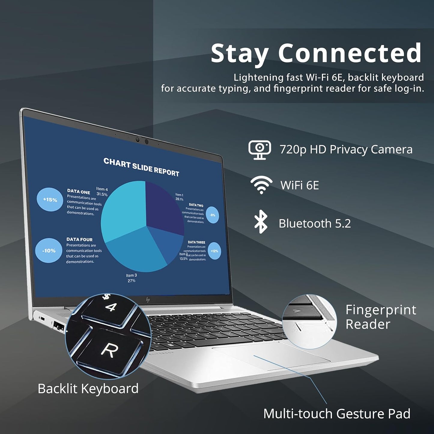 HP 2022 EliteBook 640 G9 14" FHD Business Laptop, 12th Gen i5-1245U, 16GB RAM, 512GB PCIe SSD, Backlit KB, FB Reader, 720p Camera, Wi-Fi 6E, Win 11 Pro, Silver, (Open Box)